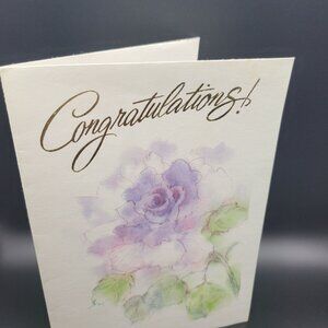 Vintage Best Wishes Wedding Card Envelope White with Purple Rose‎ Bloom Unused